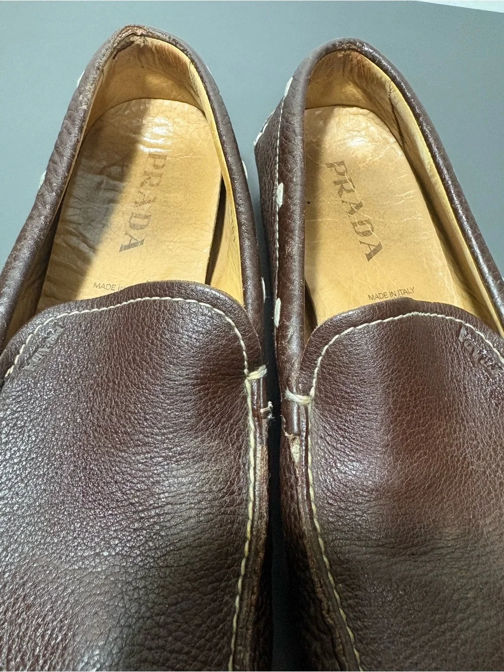 PRADA Brown Pebbled Leather Loafers